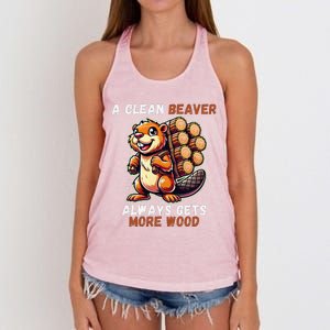 Funny A Clean Beaver Always Gets More Wood Women's Knotted Racerback Tank