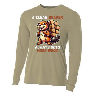 Funny A Clean Beaver Always Gets More Wood Cooling Performance Long Sleeve Crew