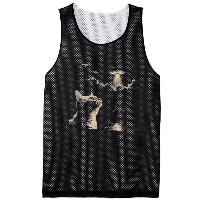 Funny Animal Cat Selfie With Ufos Weird Mesh Reversible Basketball Jersey Tank