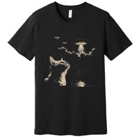 Funny Animal Cat Selfie With Ufos Weird Premium T-Shirt