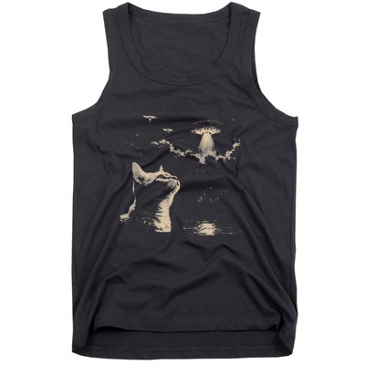 Funny Animal Cat Selfie With Ufos Weird Tank Top