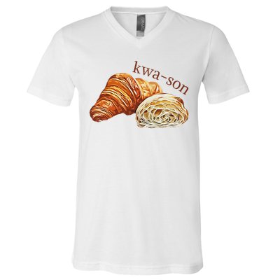 French Accents Croissant Lover Kwa Son Cute Funny Cotton Polyeste V-Neck T-Shirt