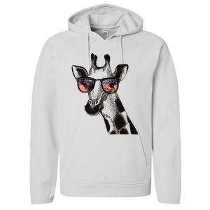 Fun And Cool Hipster Giraffe Animal LoverS Giraffe Performance Fleece Hoodie