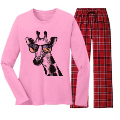 Fun And Cool Hipster Giraffe Animal LoverS Giraffe Women's Long Sleeve Flannel Pajama Set 