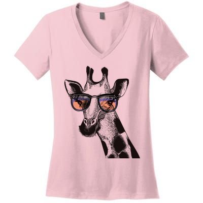 Fun And Cool Hipster Giraffe Animal LoverS Giraffe Women's V-Neck T-Shirt