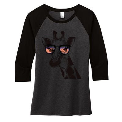 Fun And Cool Hipster Giraffe Animal LoverS Giraffe Women's Tri-Blend 3/4-Sleeve Raglan Shirt