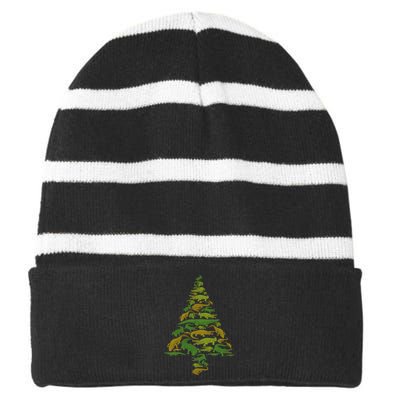 Funny Alligator Christmas Tree Crocodile Xmas Striped Beanie with Solid Band