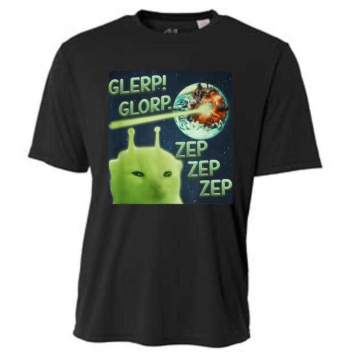 Funny Alien Cat Meme Glerp Glorp Zep Zep Cooling Performance Crew T-Shirt