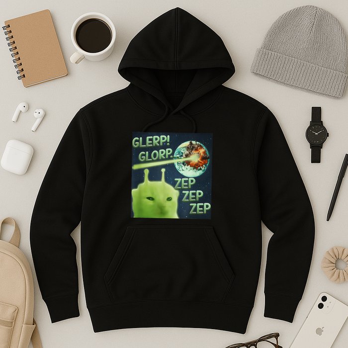 Funny Alien Cat Meme Glerp Glorp Zep Zep Hoodie