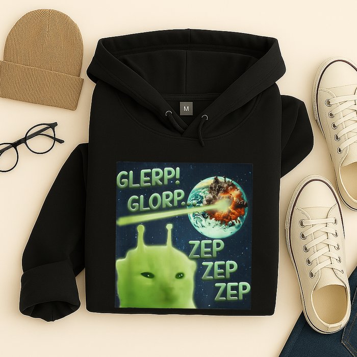 Funny Alien Cat Meme Glerp Glorp Zep Zep Hoodie