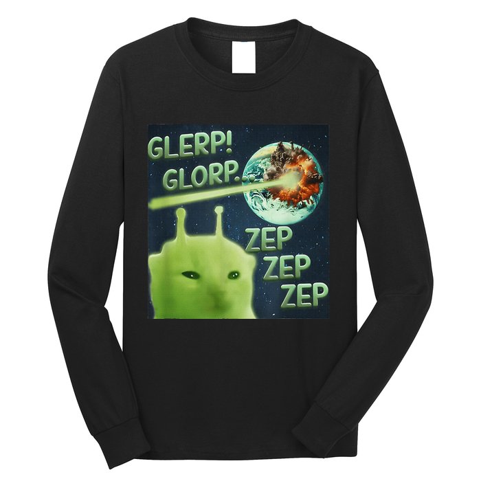 Funny Alien Cat Meme Glerp Glorp Zep Zep Long Sleeve Shirt