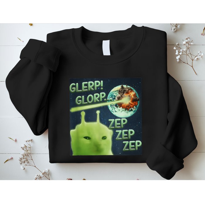 Funny Alien Cat Meme Glerp Glorp Zep Zep Sweatshirt