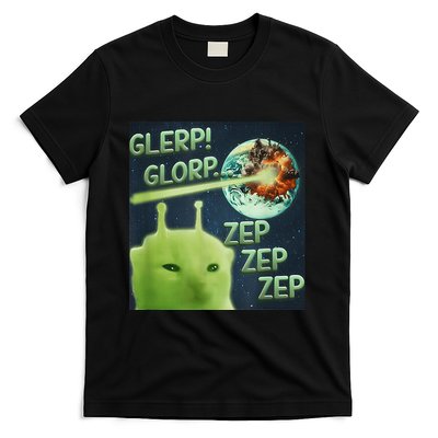 Funny Alien Cat Meme Glerp Glorp Zep Zep T-Shirt