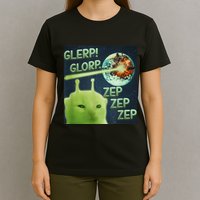 Funny Alien Cat Meme Glerp Glorp Zep Zep T-Shirt