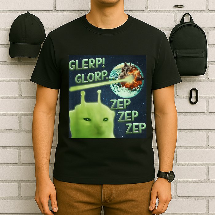 Funny Alien Cat Meme Glerp Glorp Zep Zep T-Shirt