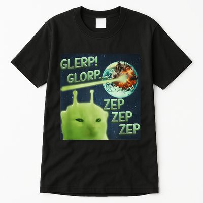Funny Alien Cat Meme Glerp Glorp Zep Zep Tall T-Shirt