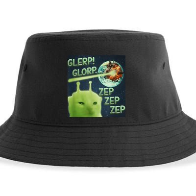 Funny Alien Cat Meme Glerp Glorp Zep Zep Sustainable Bucket Hat