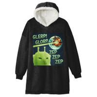 Funny Alien Cat Meme Glerp Glorp Zep Zep Hooded Wearable Blanket