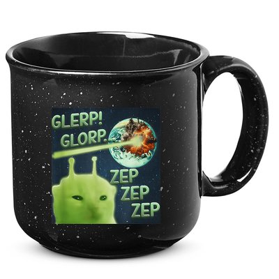 Funny Alien Cat Meme Glerp Glorp Zep Zep 15oz Campfire Ceramic Mug