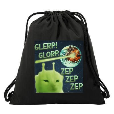 Funny Alien Cat Meme Glerp Glorp Zep Zep Drawstring Bag