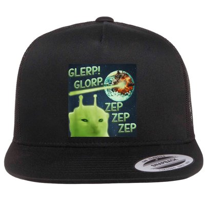 Funny Alien Cat Meme Glerp Glorp Zep Zep Flatbill Hat