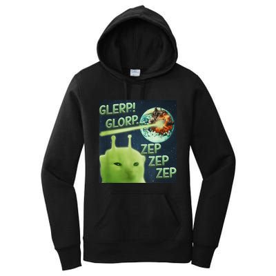 Funny Alien Cat Meme Glerp Glorp Zep Zep Women's Pullover Hoodie