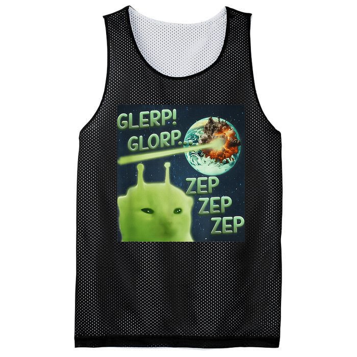 Funny Alien Cat Meme Glerp Glorp Zep Zep Mesh Reversible Basketball Jersey Tank