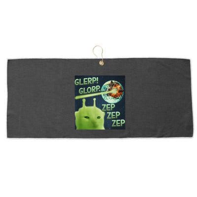 Funny Alien Cat Meme Glerp Glorp Zep Zep Large Microfiber Waffle Golf Towel