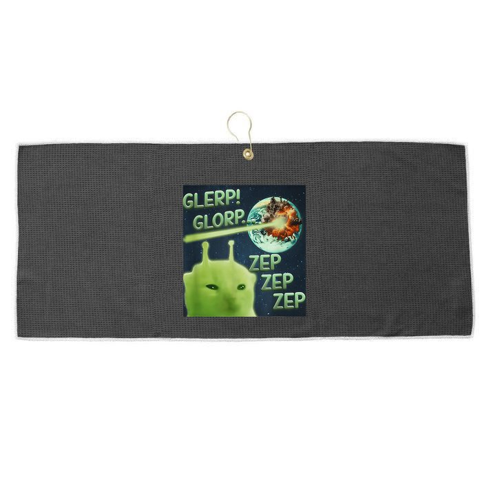Funny Alien Cat Meme Glerp Glorp Zep Zep Large Microfiber Waffle Golf Towel