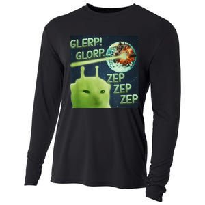 Funny Alien Cat Meme Glerp Glorp Zep Zep Cooling Performance Long Sleeve Crew