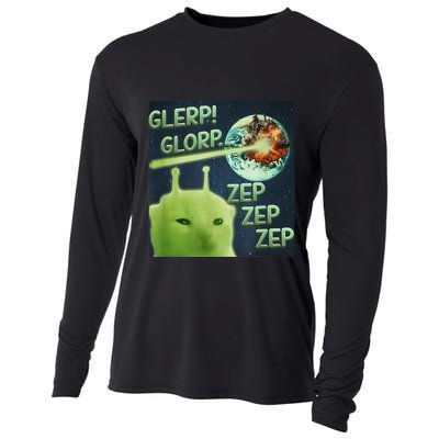 Funny Alien Cat Meme Glerp Glorp Zep Zep Cooling Performance Long Sleeve Crew
