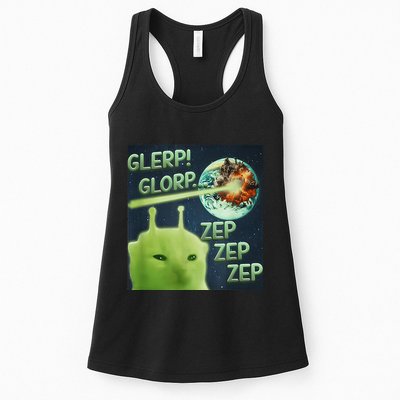 Funny Alien Cat Meme Glerp Glorp Zep Zep Womens Tank Top