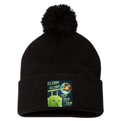 Funny Alien Cat Meme Glerp Glorp Zep Zep Pom Pom 12in Knit Beanie