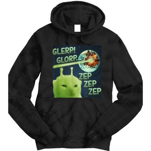 Funny Alien Cat Meme Glerp Glorp Zep Zep Tie Dye Hoodie