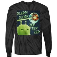 Funny Alien Cat Meme Glerp Glorp Zep Zep Tie-Dye Long Sleeve Shirt