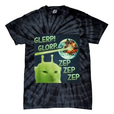 Funny Alien Cat Meme Glerp Glorp Zep Zep Tie-Dye T-Shirt