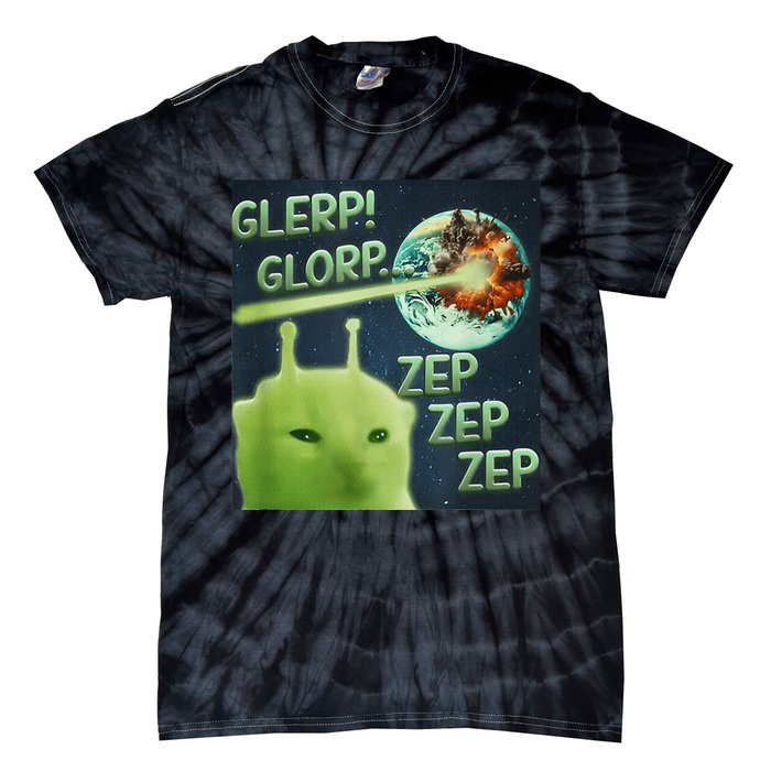 Funny Alien Cat Meme Glerp Glorp Zep Zep Tie-Dye T-Shirt