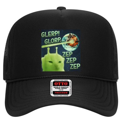 Funny Alien Cat Meme Glerp Glorp Zep Zep Trucker Hat