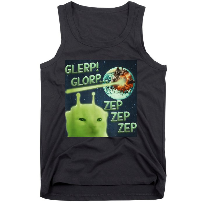 Funny Alien Cat Meme Glerp Glorp Zep Zep Tank Top