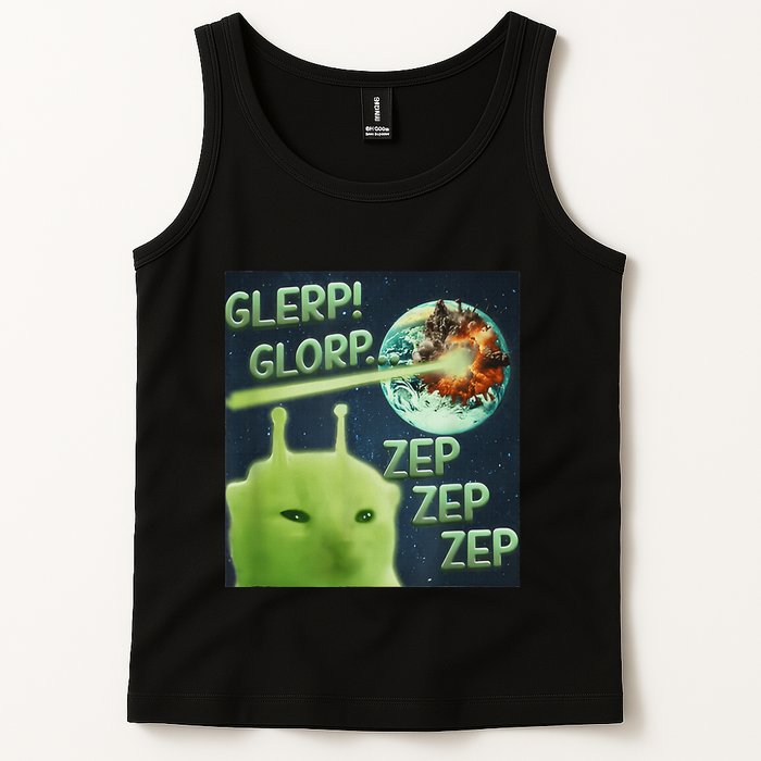Funny Alien Cat Meme Glerp Glorp Zep Zep Tank Top