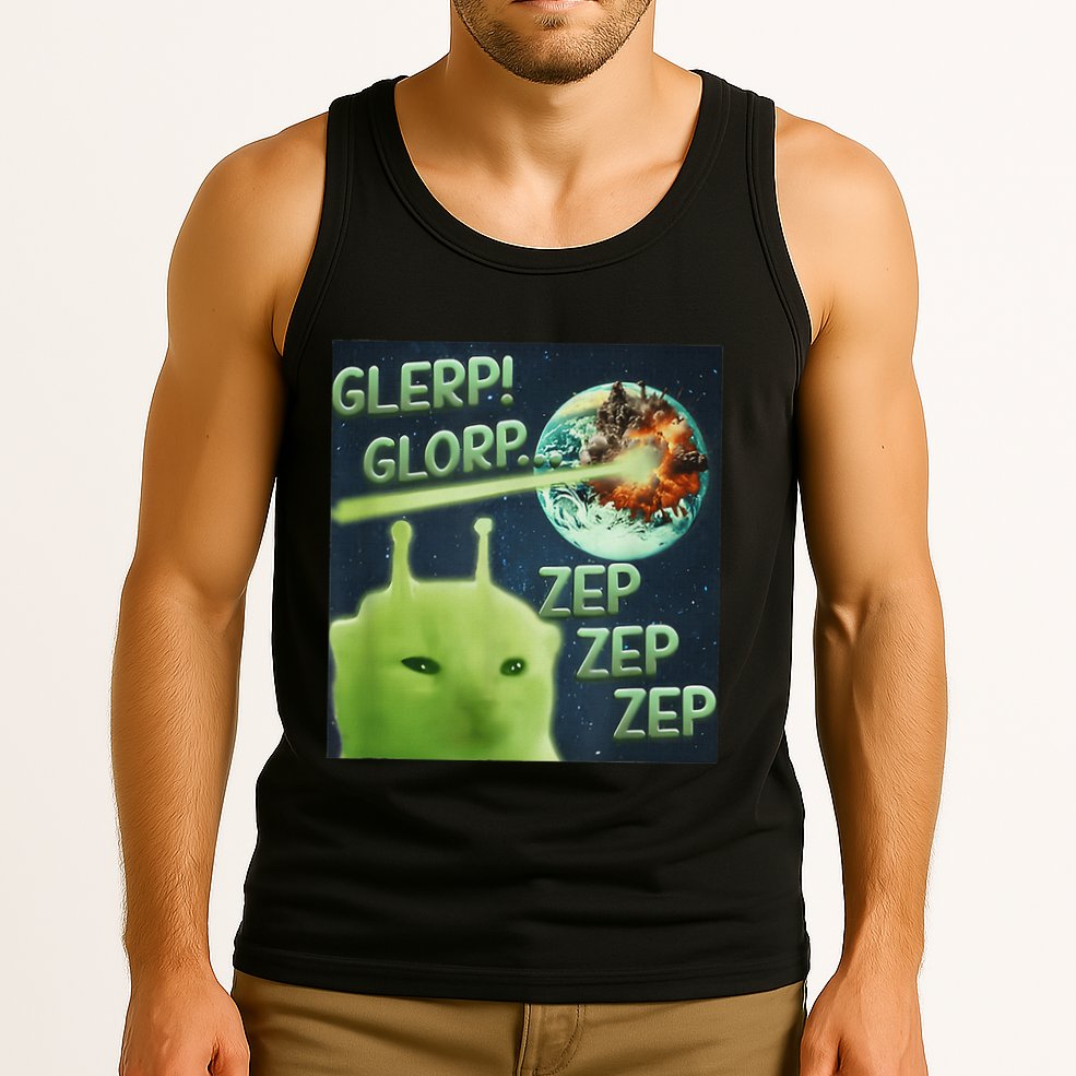 Funny Alien Cat Meme Glerp Glorp Zep Zep Tank Top