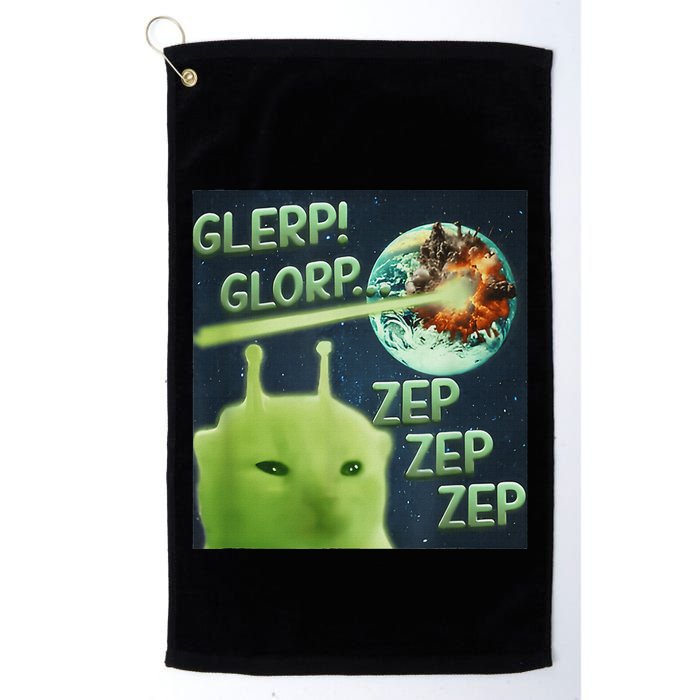 Funny Alien Cat Meme Glerp Glorp Zep Zep Golf Towel