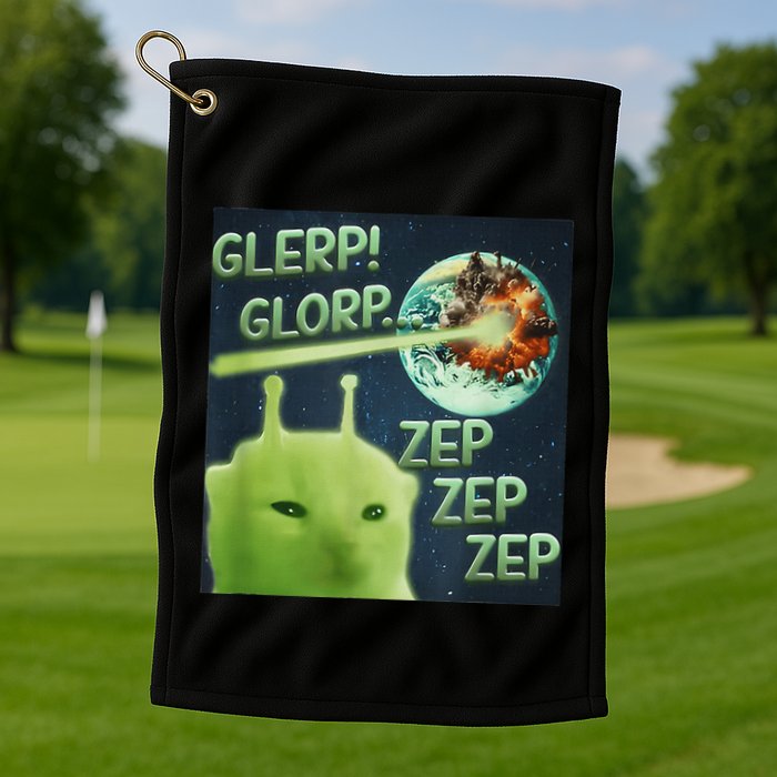 Funny Alien Cat Meme Glerp Glorp Zep Zep Golf Towel