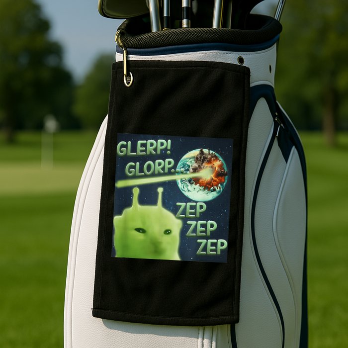 Funny Alien Cat Meme Glerp Glorp Zep Zep Golf Towel