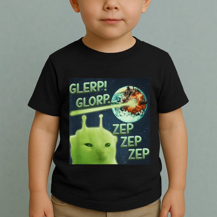 Funny Alien Cat Meme Glerp Glorp Zep Zep Toddler T-Shirt
