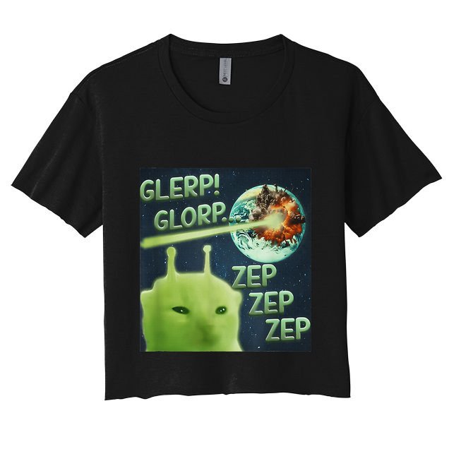 Funny Alien Cat Meme Glerp Glorp Zep Zep Crop Top