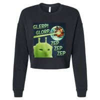 Funny Alien Cat Meme Glerp Glorp Zep Zep Cropped Pullover Crew