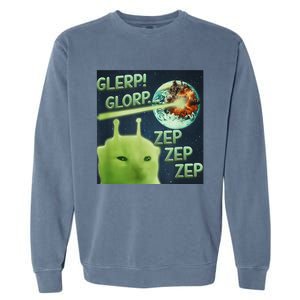 Funny Alien Cat Meme Glerp Glorp Zep Zep Garment-Dyed Sweatshirt