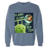 Funny Alien Cat Meme Glerp Glorp Zep Zep Garment-Dyed Sweatshirt
