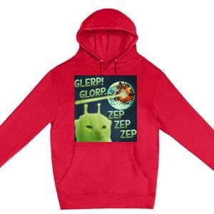 Funny Alien Cat Meme Glerp Glorp Zep Zep Premium Pullover Hoodie